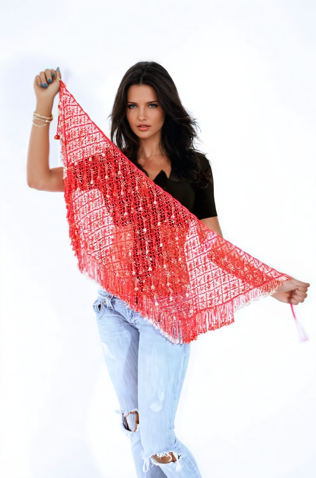 Crochet Hip Scarf 10045 red