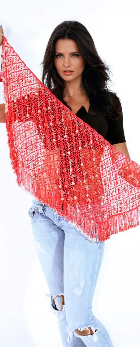 Crochet Hip Scarf 10045 red