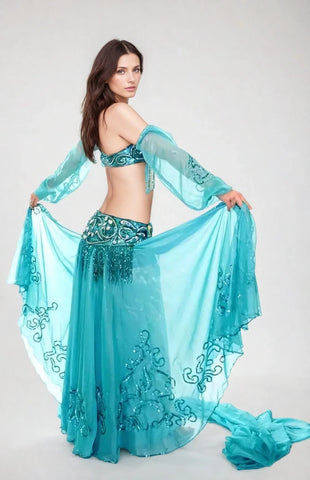 Pharaonics of Egypt Arabesque Teal Skirt Set 25389