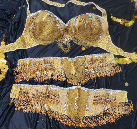 Plus Size Gold Sequin Beaded Cabaret Bra in 36J / 38F