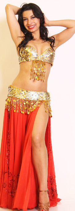 ZLTdream Lady's Belly Dance Bandage Coin Bra Top with Chest Pad