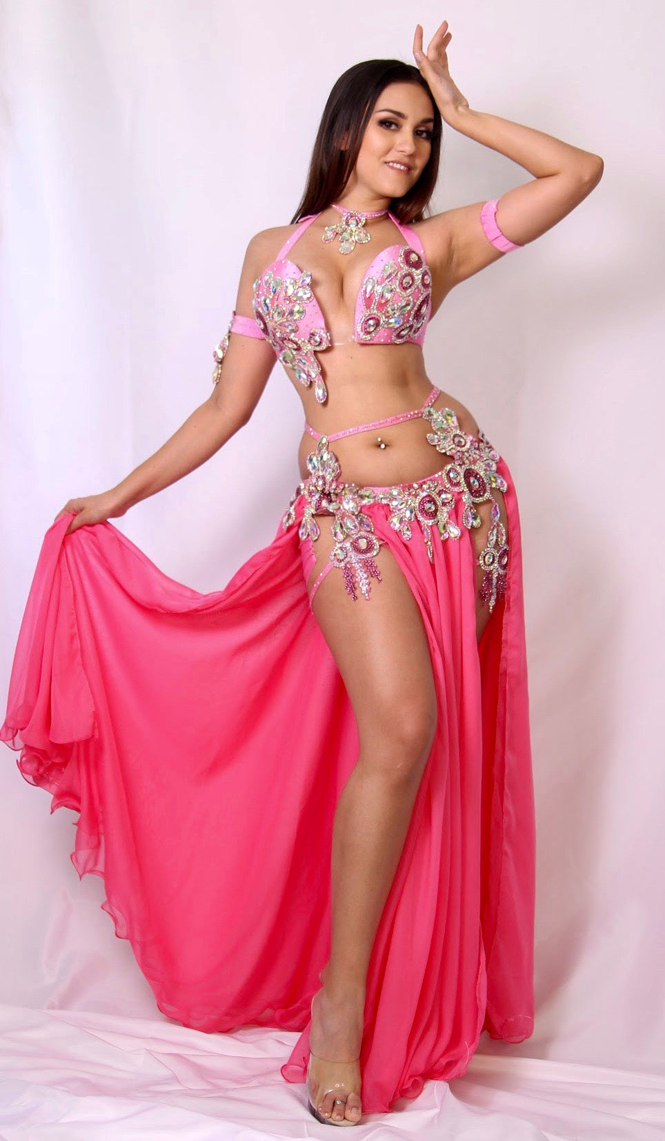Pink Flower Belly Dance Costume - Aida Style