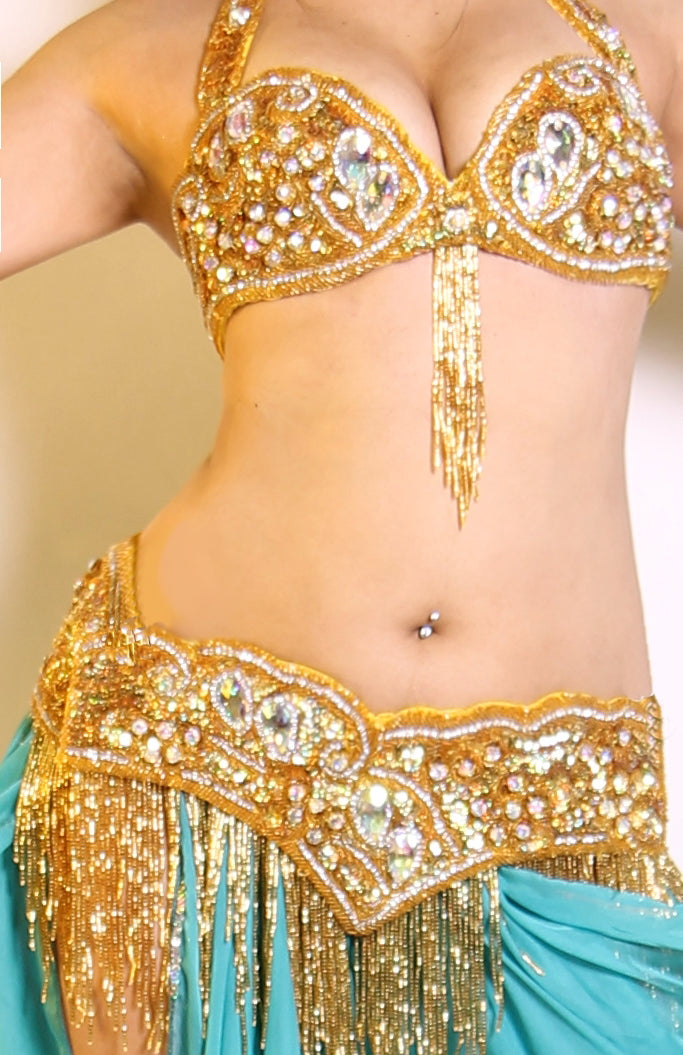 Women Belly Dance Top Bra Beaded Belt 2 Pieces Belly Dance Costume Outfit  Set Bras Belt Female (Sky Blue L) : : Clothing, Shoes & Accessories