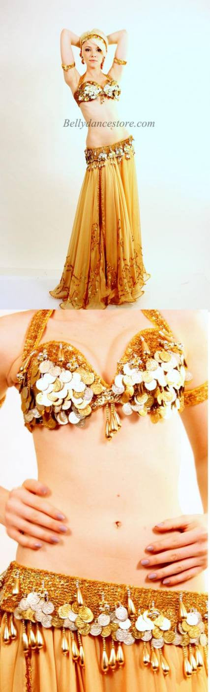 Egyptian Classic Style Gold Bedlah Bra and Belt Set at